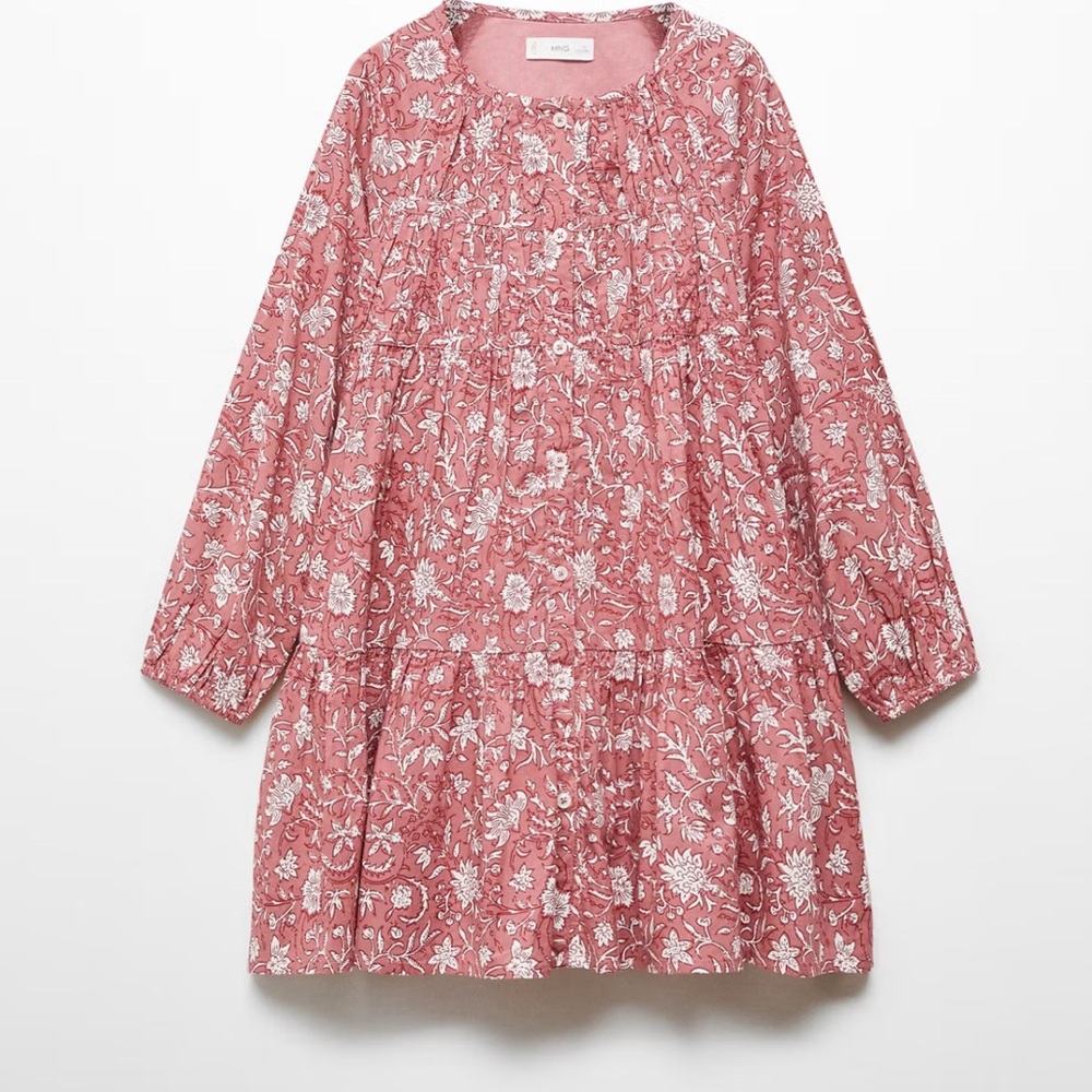 Floral reddish pink girls cotton dress